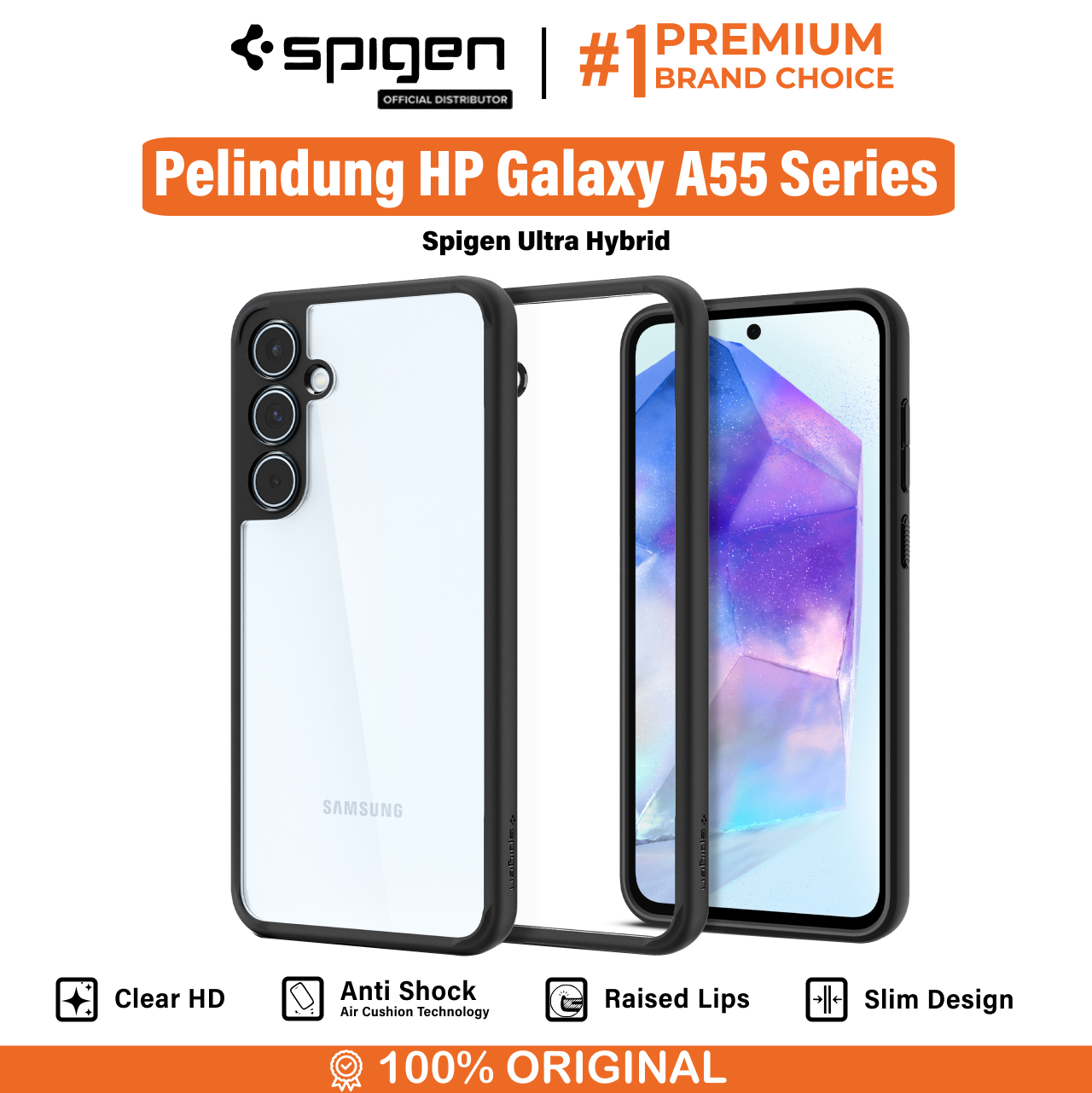 Merk Casing HP Terbaik: Spigen Ultra Hybrid Slim Clear untuk Samsung A55